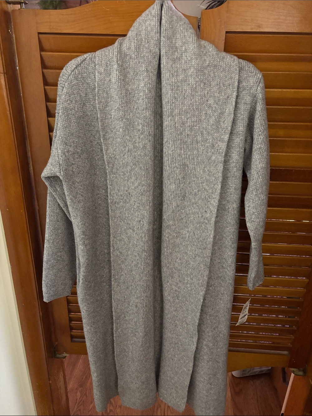 Open-Front Gray Longline Knit Cardigan